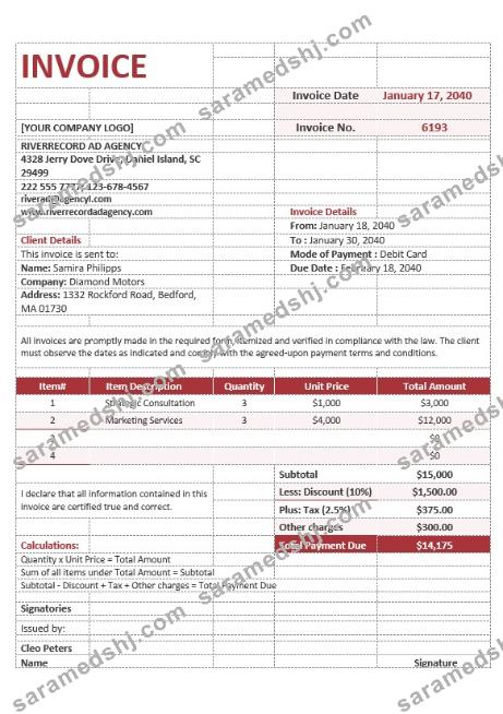 Sample Advertising Agency Invoice Template
